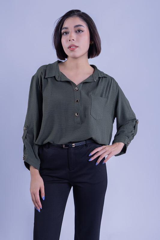 Blusa abotonada de tres cuartos