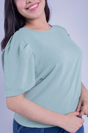 Blusa verde pastel manga plisada