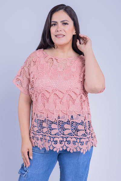 Blusa rosa estilo crochet