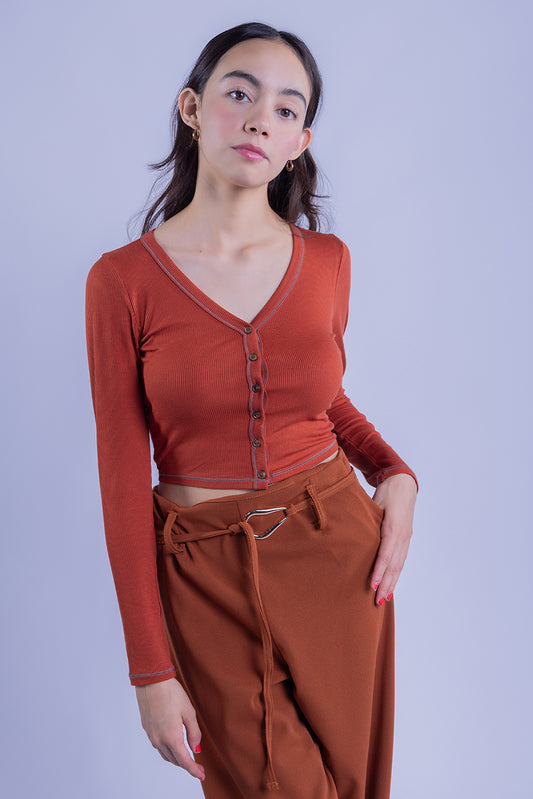 Crop top manga larga abotonada