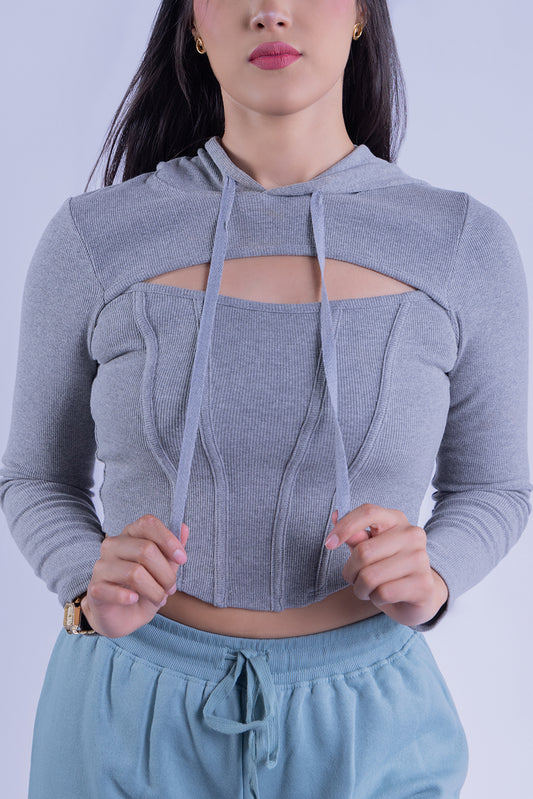 Crop top con capucha acanalado con escote