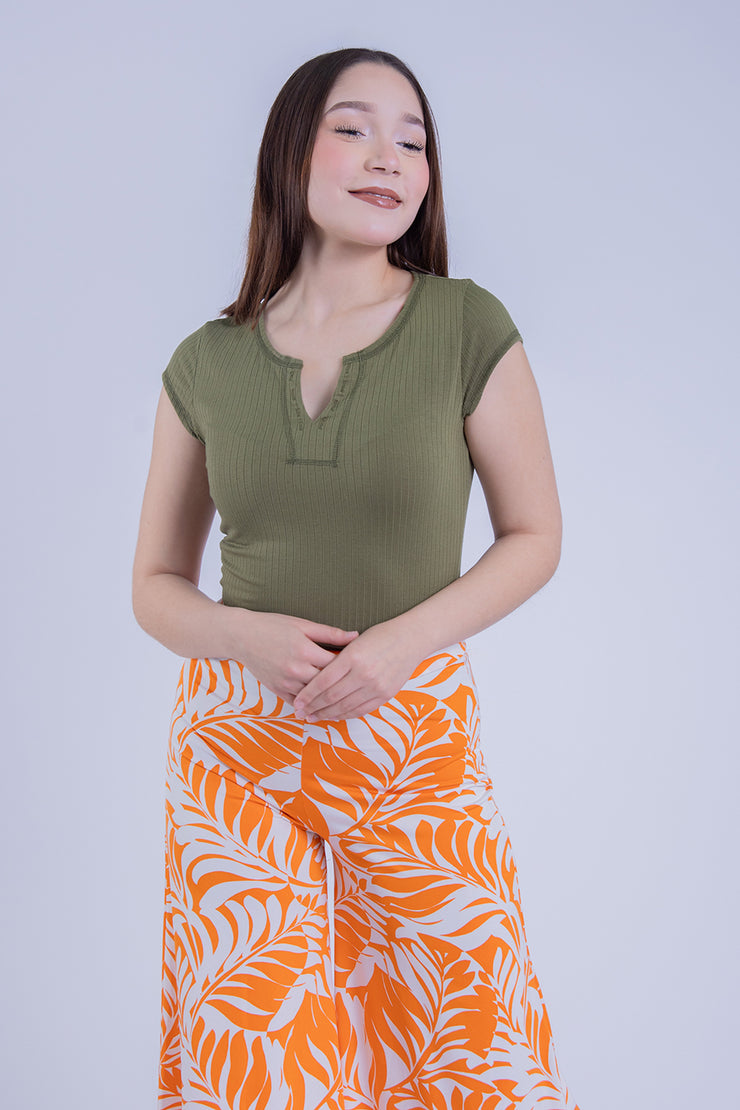 Crop top verde acanalado