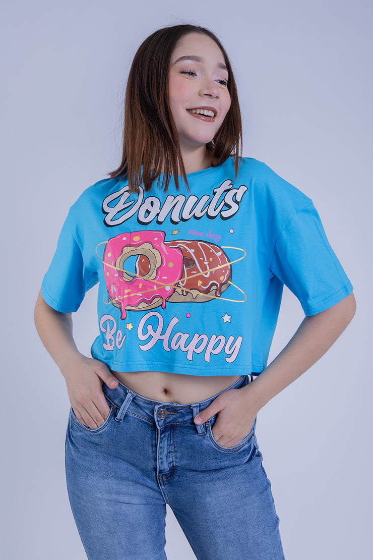 Crop top azul estampado donna