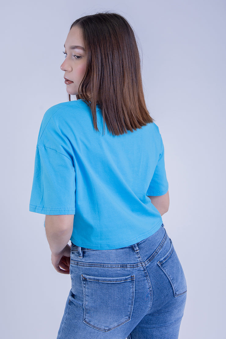 Crop top azul estampado donna