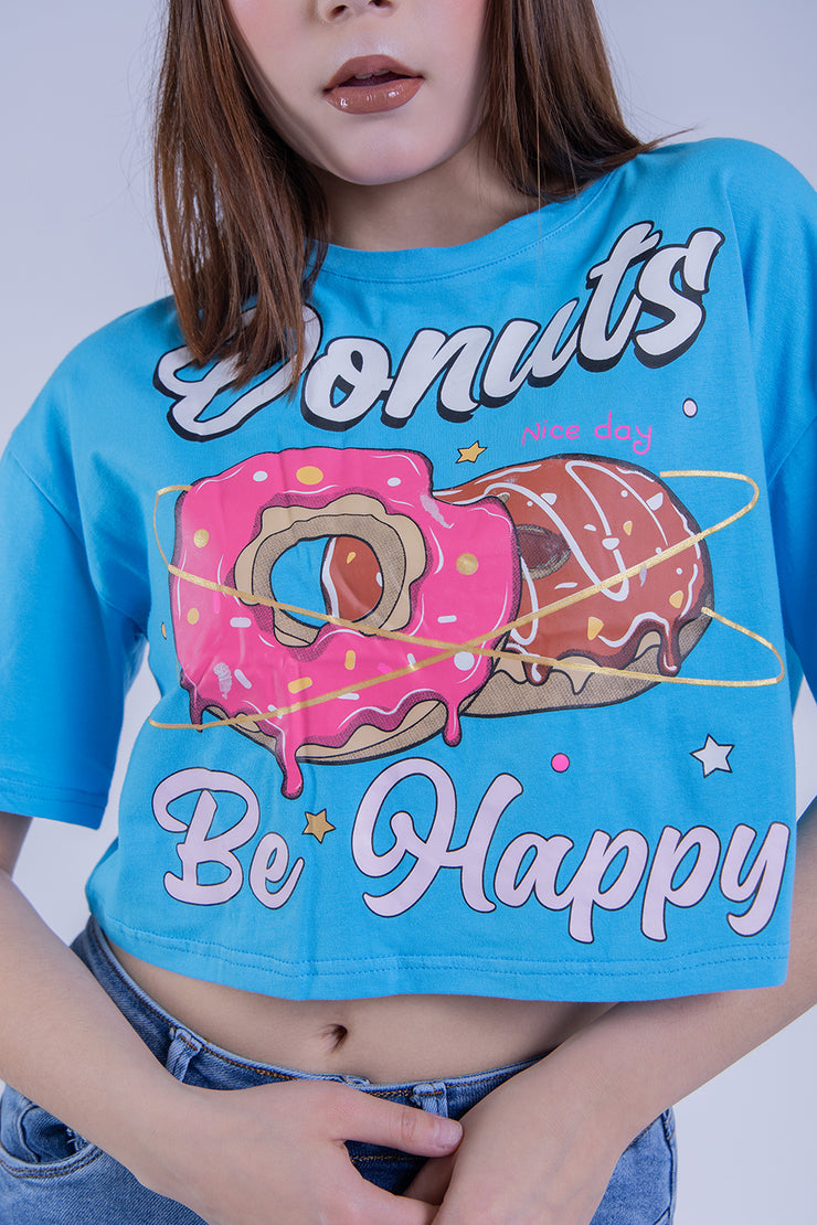 Crop top azul estampado donna