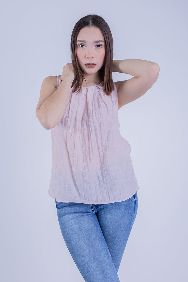 Blusa rosa plisada