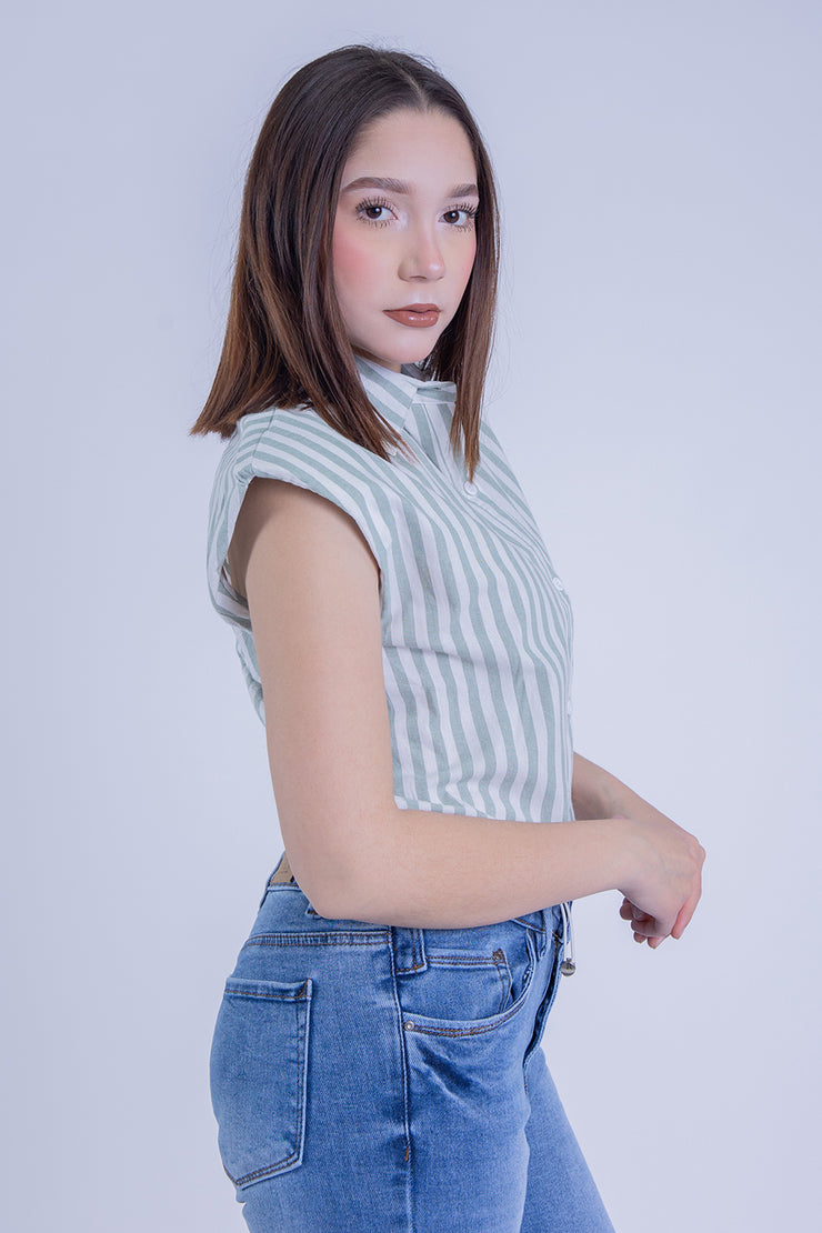 Blusa de rayas abotonada con elasticos