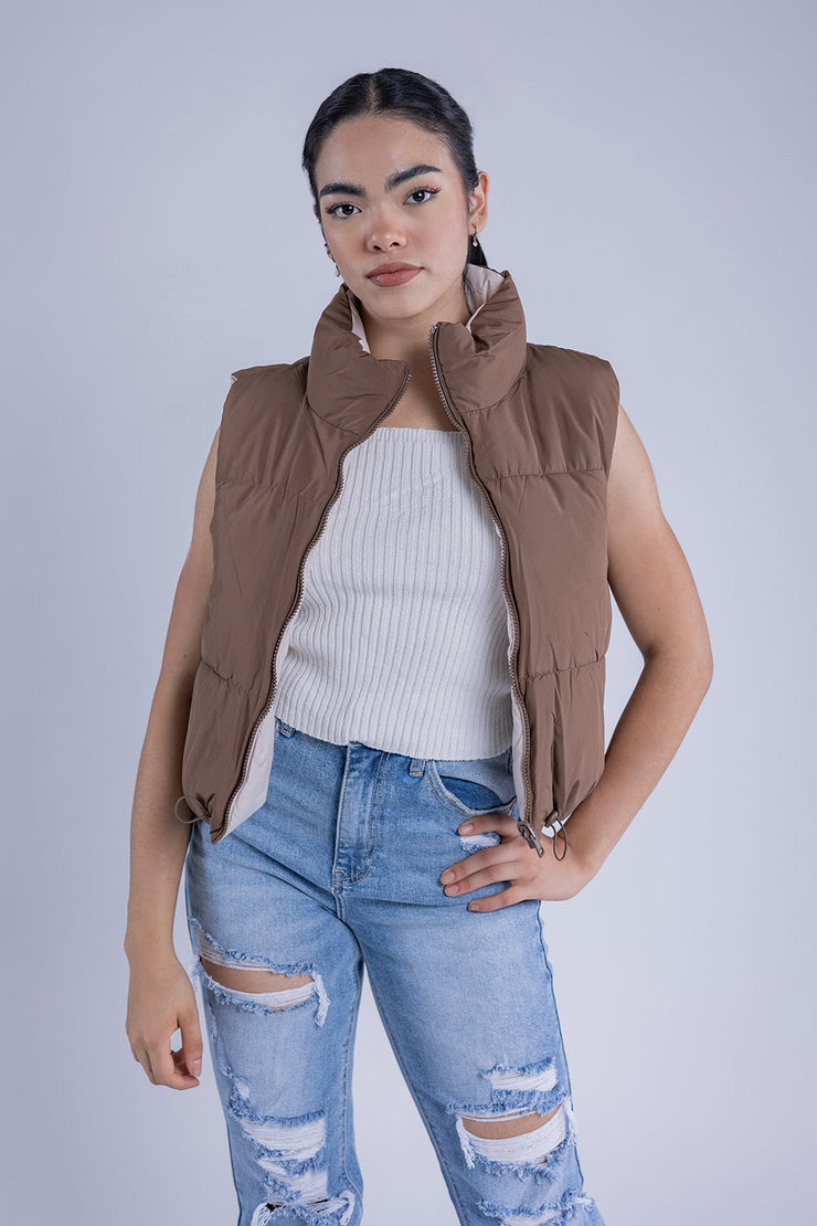 Chaleco cafe acolchado reversible