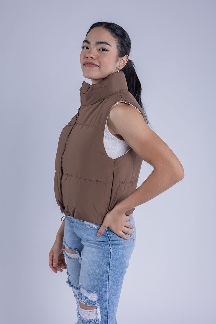 Chaleco cafe acolchado reversible