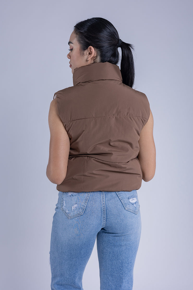 Chaleco cafe acolchado reversible
