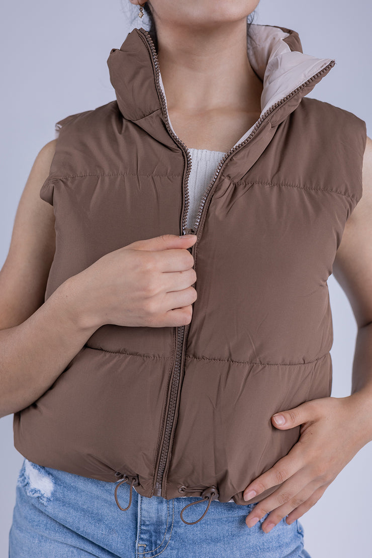 Chaleco cafe acolchado reversible