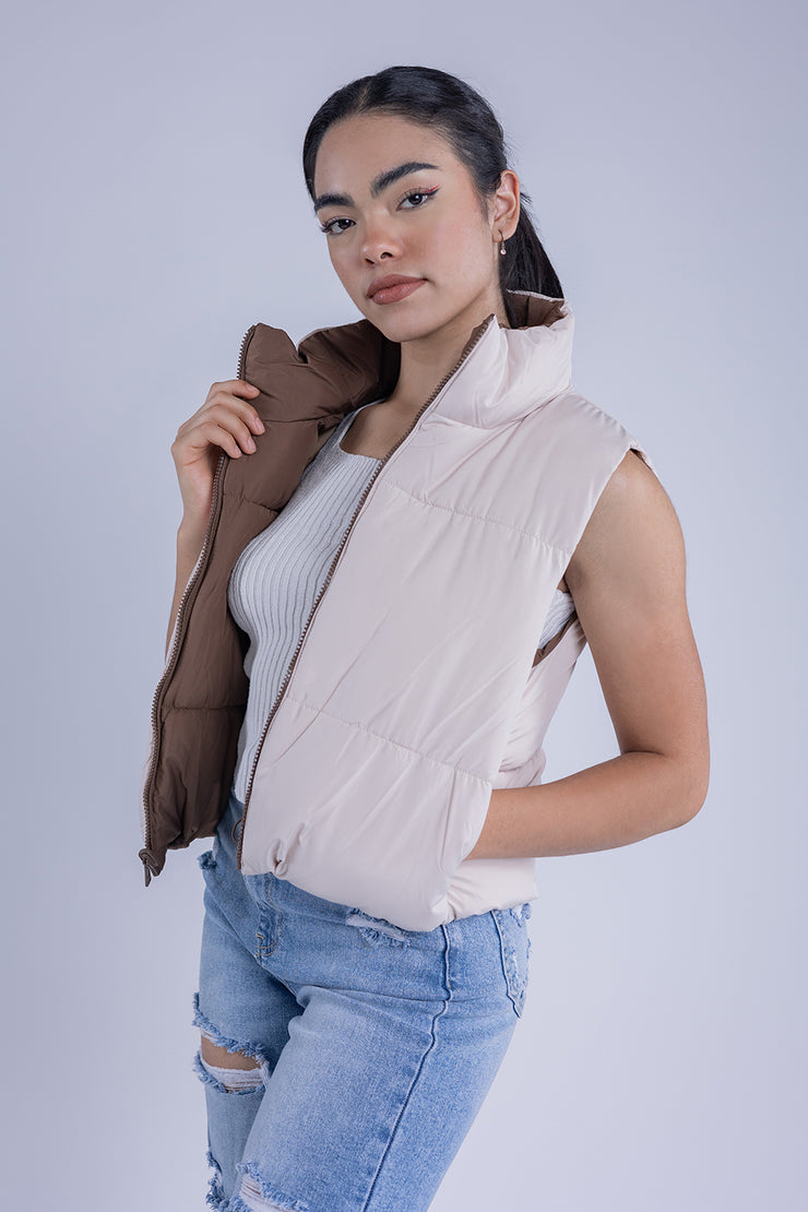 Chaleco cafe acolchado reversible