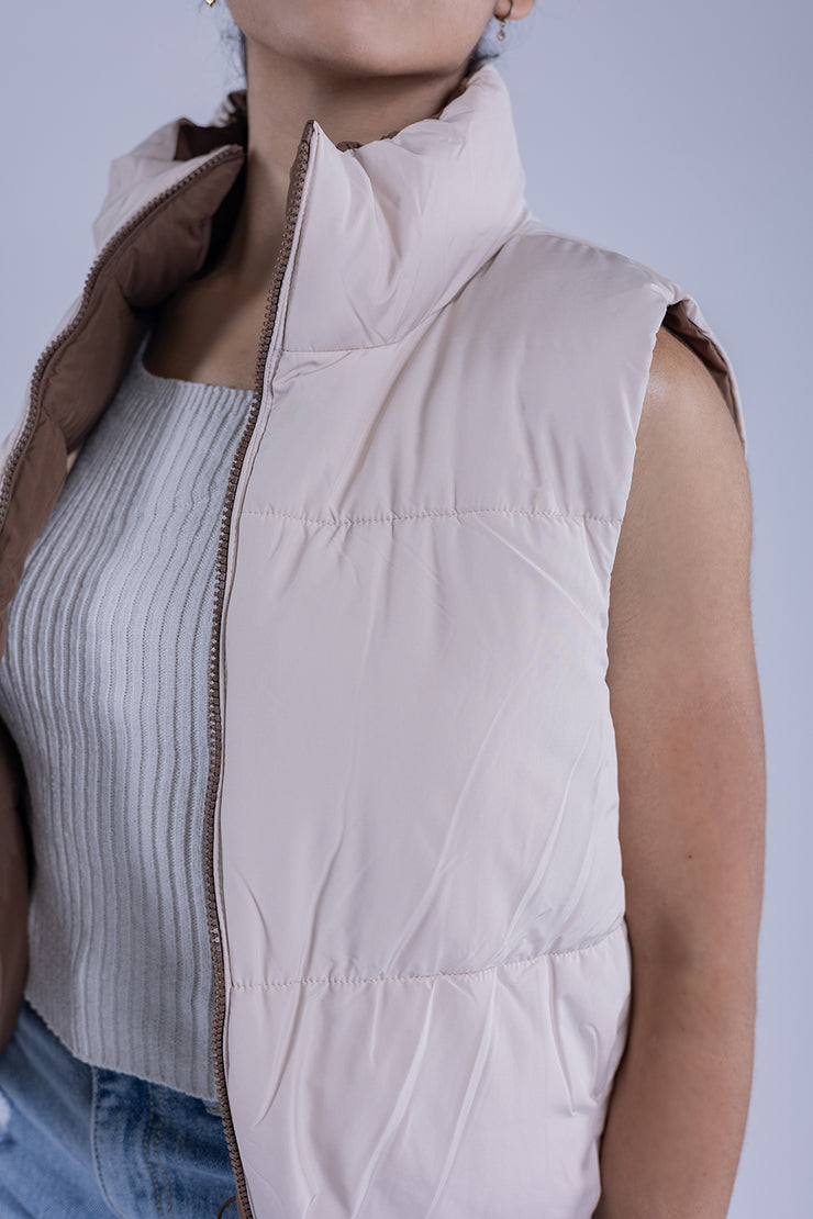 Chaleco cafe acolchado reversible