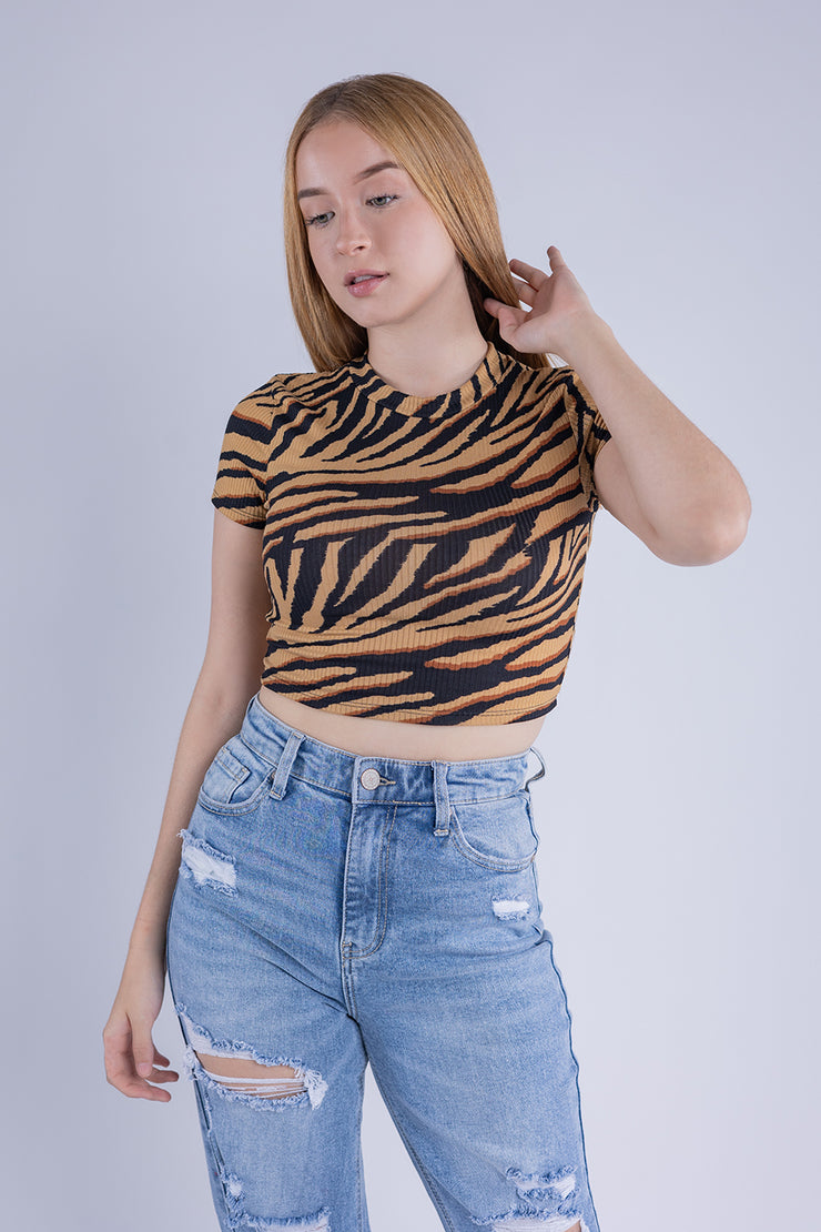Crop top mostaza estampado cebra
