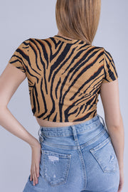 Crop top mostaza estampado cebra