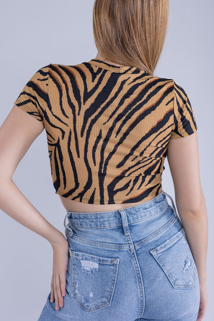 Crop top mostaza estampado cebra
