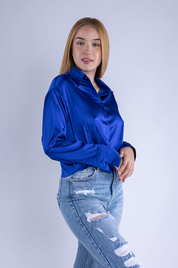 Crop top satinado manga larga