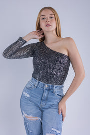 Pantiblusa de lentejuelas plateada