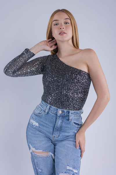 Pantiblusa de lentejuelas plateada