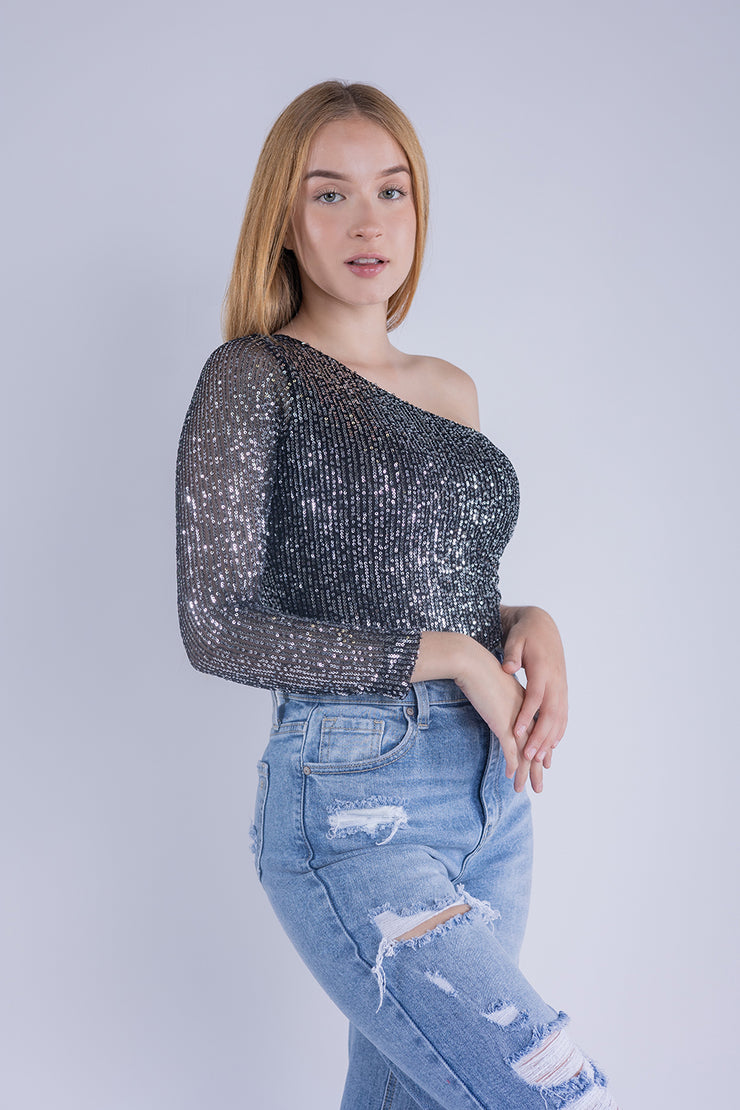 Pantiblusa de lentejuelas plateada