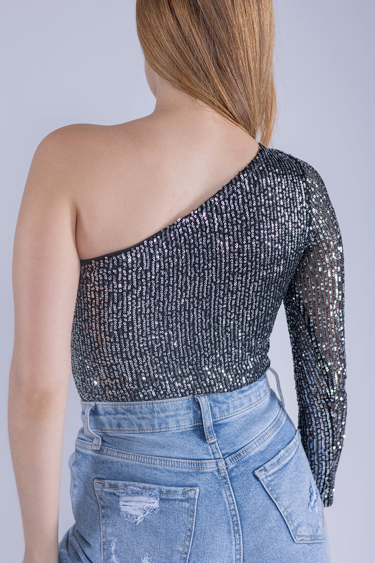Pantiblusa de lentejuelas plateada