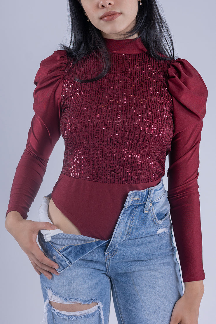 Pantiblusa guinda, manga de globo