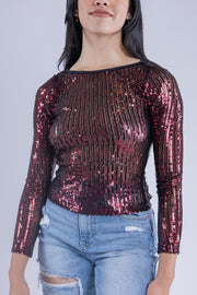 Blusa de lentejuela guinda manga larga