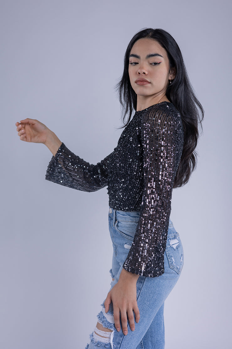 Crop top de lentejuelas