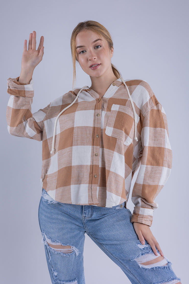 Camisola cuadriculada con capucha