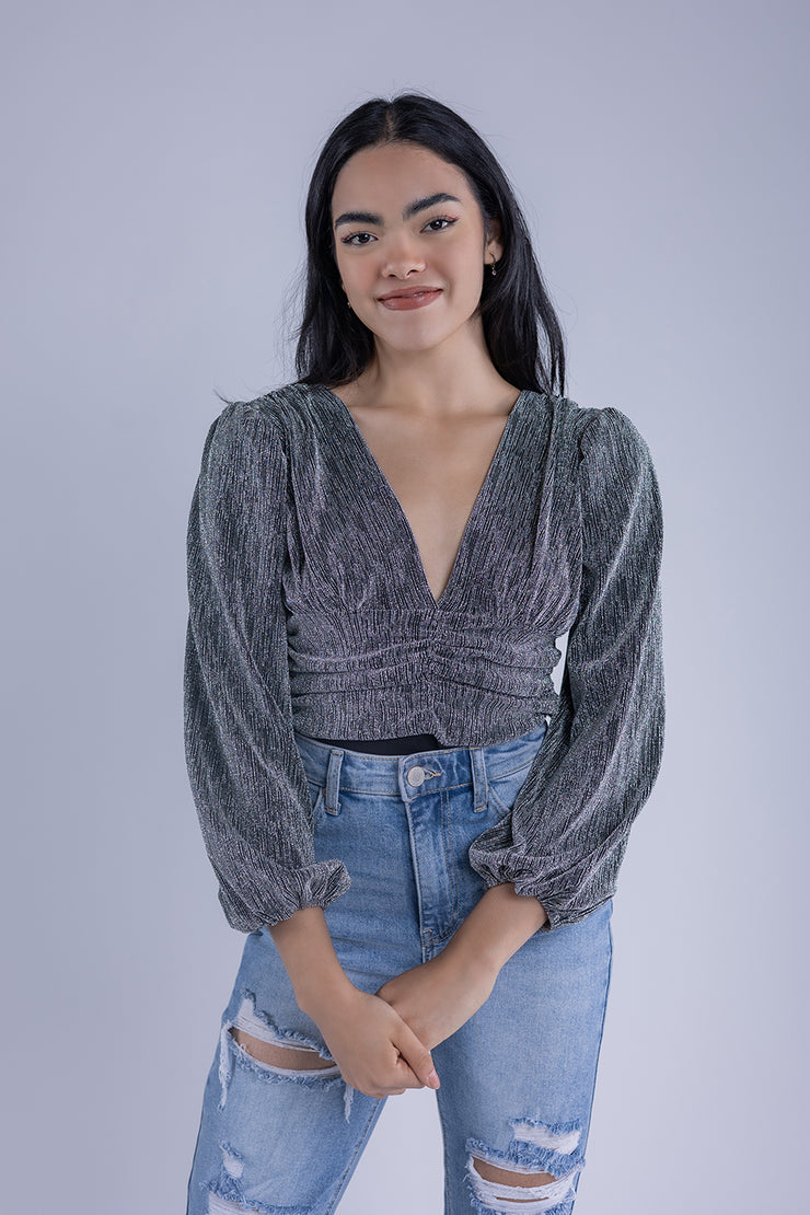 Pantiblusa con destellos plateados