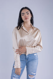 Crop top satinado manga larga