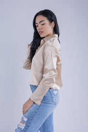 Crop top satinado manga larga
