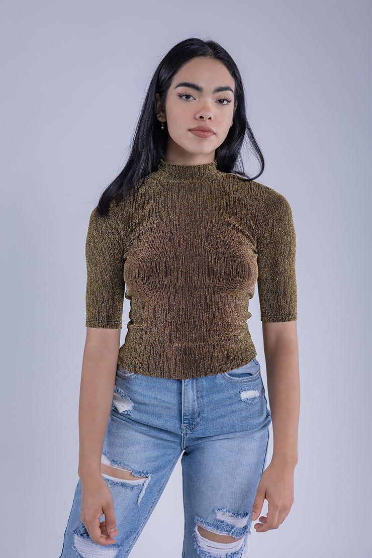 Crop top de destellos dorados