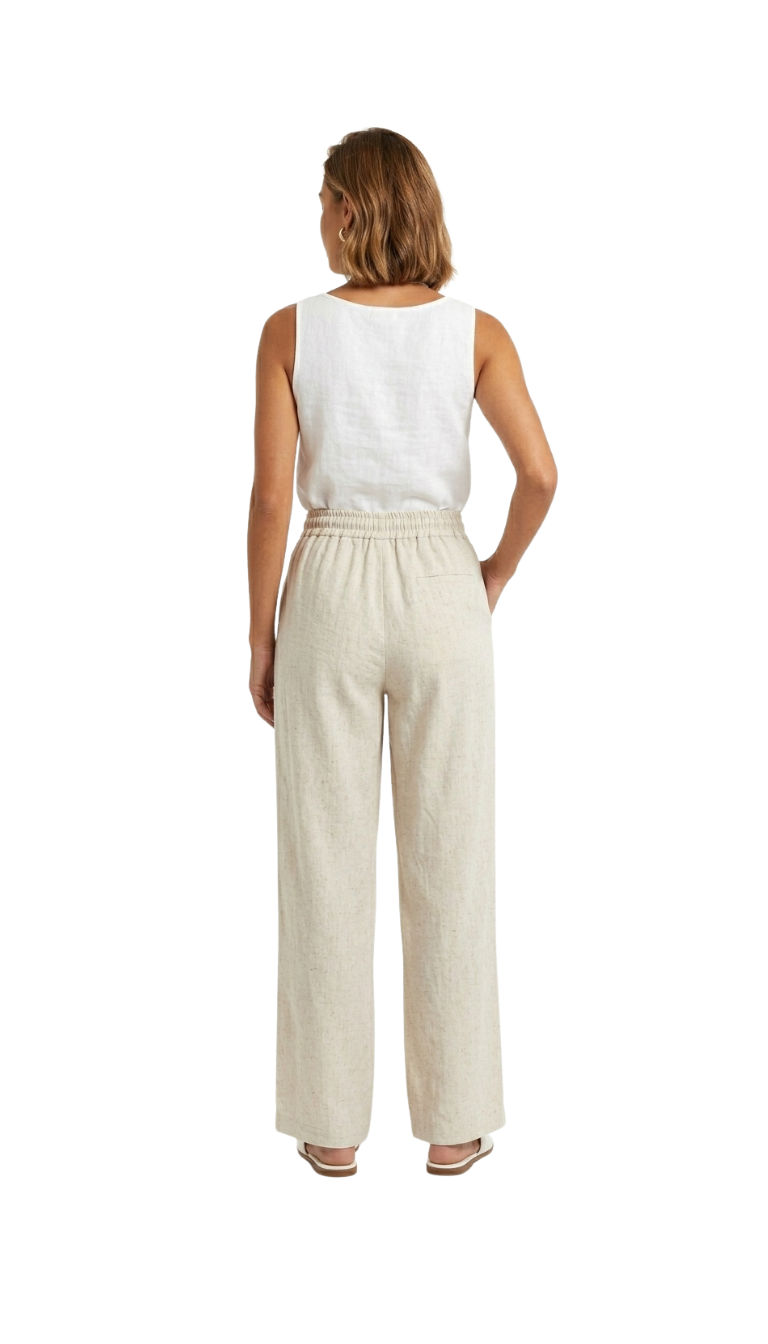 Pantalón beige de manta con elástico en la cintura