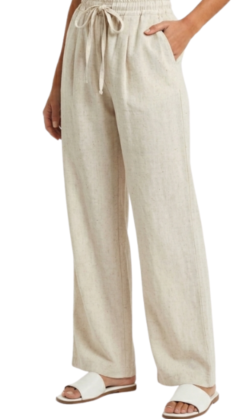 Pantalón beige de manta con elástico en la cintura