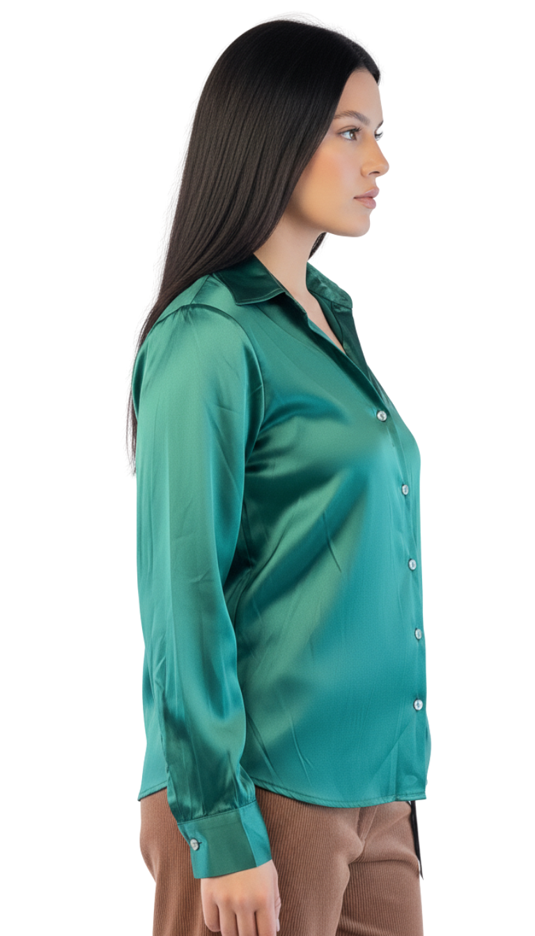 Blusa satinada color acqua tipo vestir