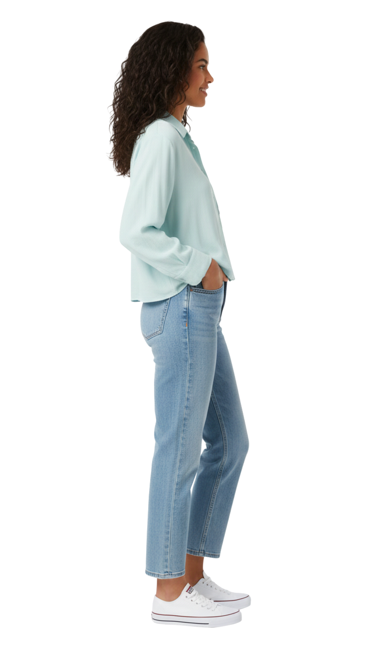 Crop top azul abotonado con bolsita