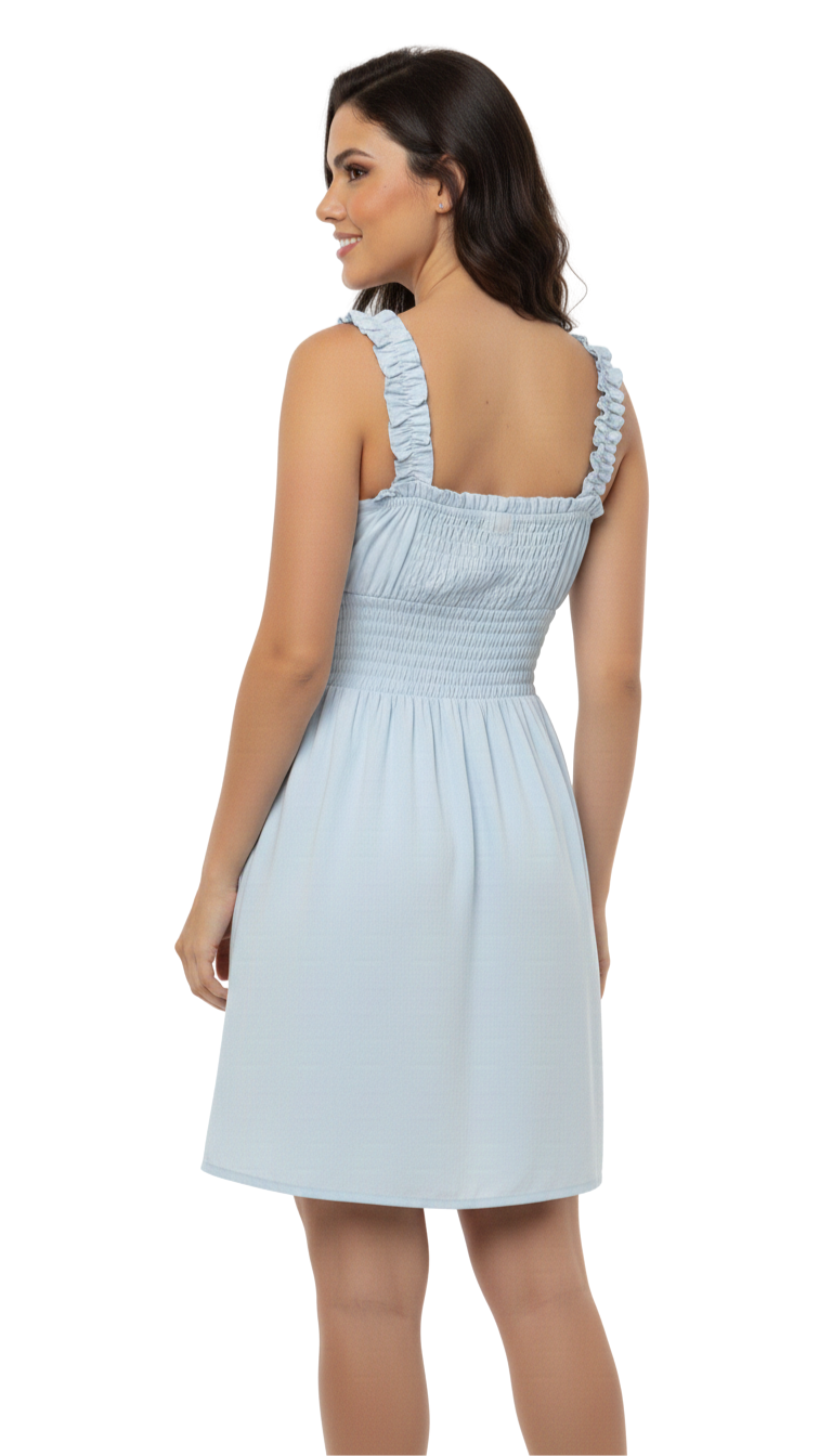 Vestido azul con elástico en cintura