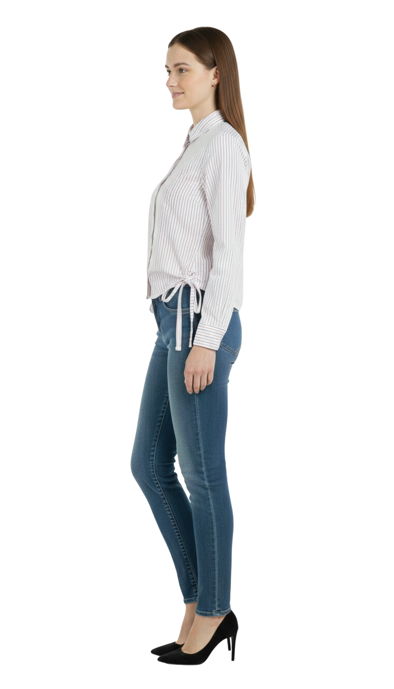 Blusa de rayas rosas y blancas abotonado con detalles laterales