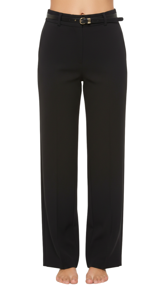 Pantalón negro de vestir corte recto con cinturón