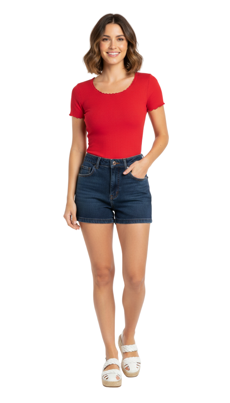 Crop top rojo acanalado con detalle de tejido en cuello