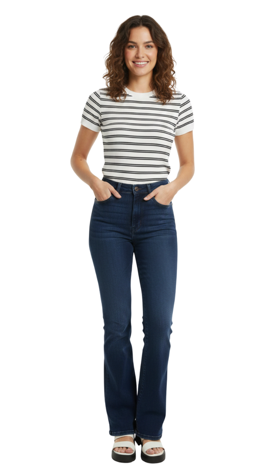 Blusa corta de rayas acanalada, corte fit