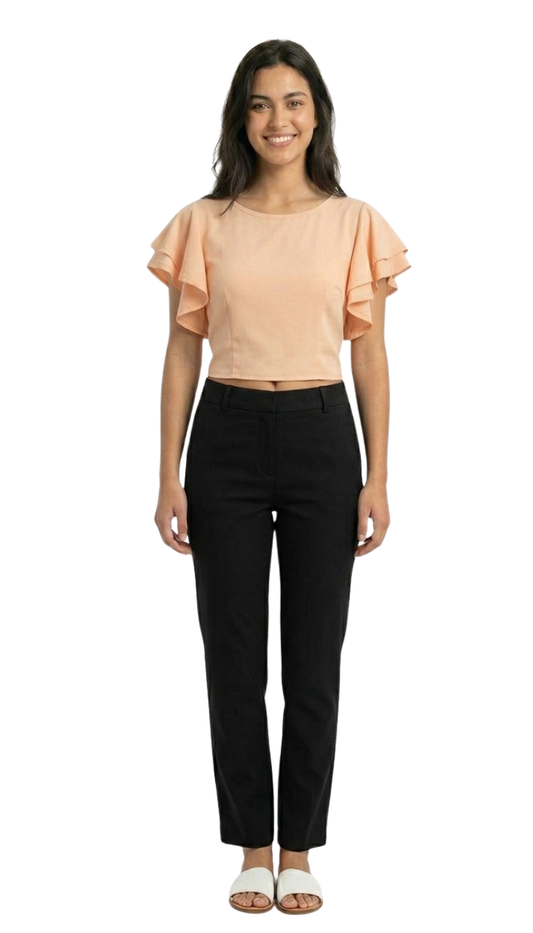 Blusa color salmon con olanes en mangas