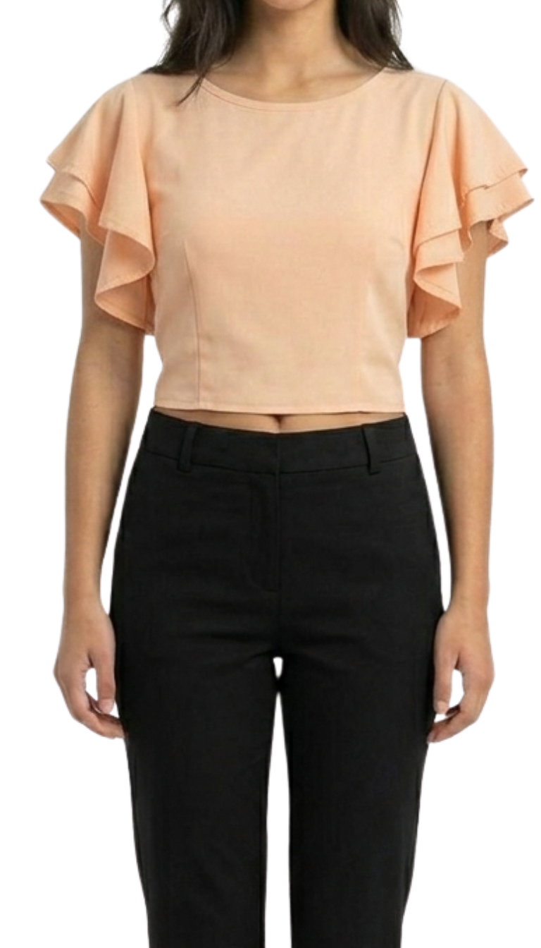 Blusa color salmon con olanes en mangas