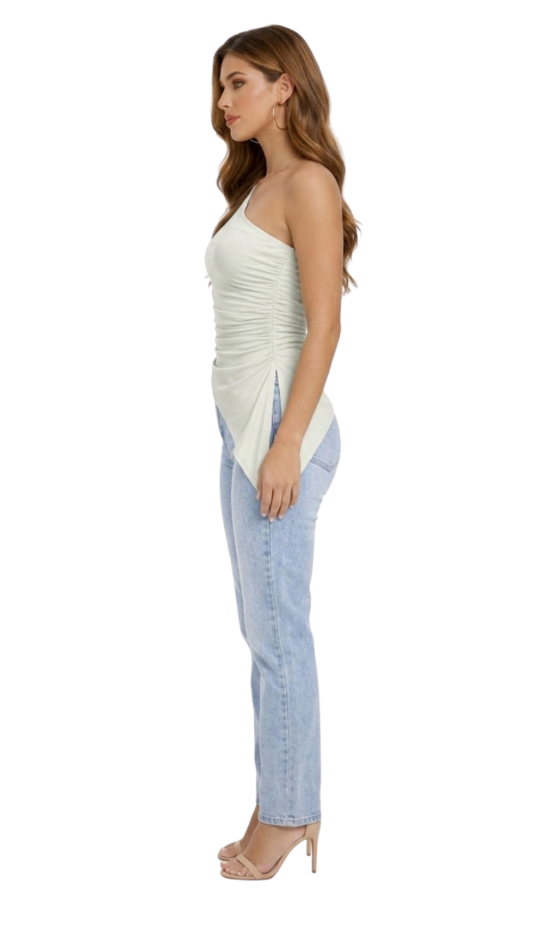 Blusa de un tirante plisada lateral color pistache