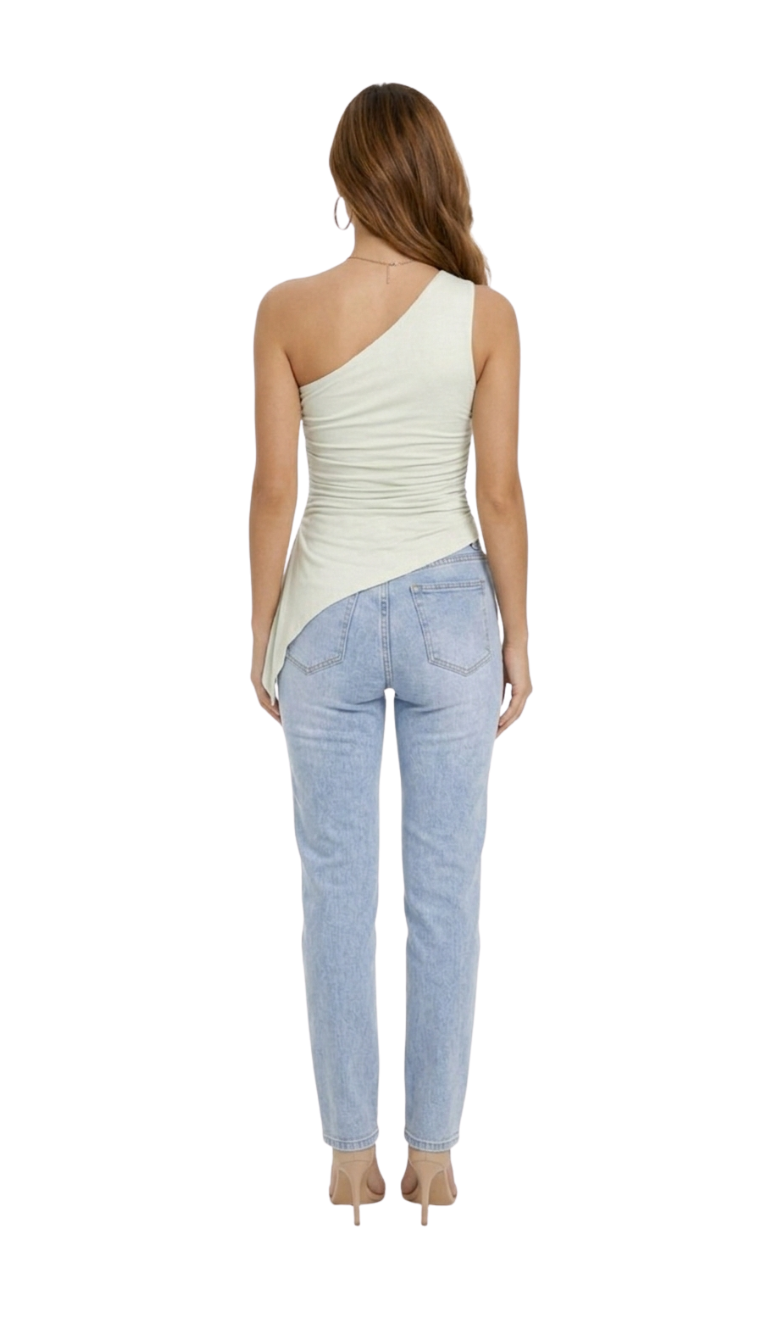 Blusa de un tirante plisada lateral color pistache