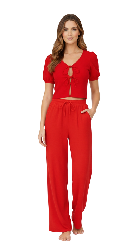 Conjunto rojo de top y pantalón rojo