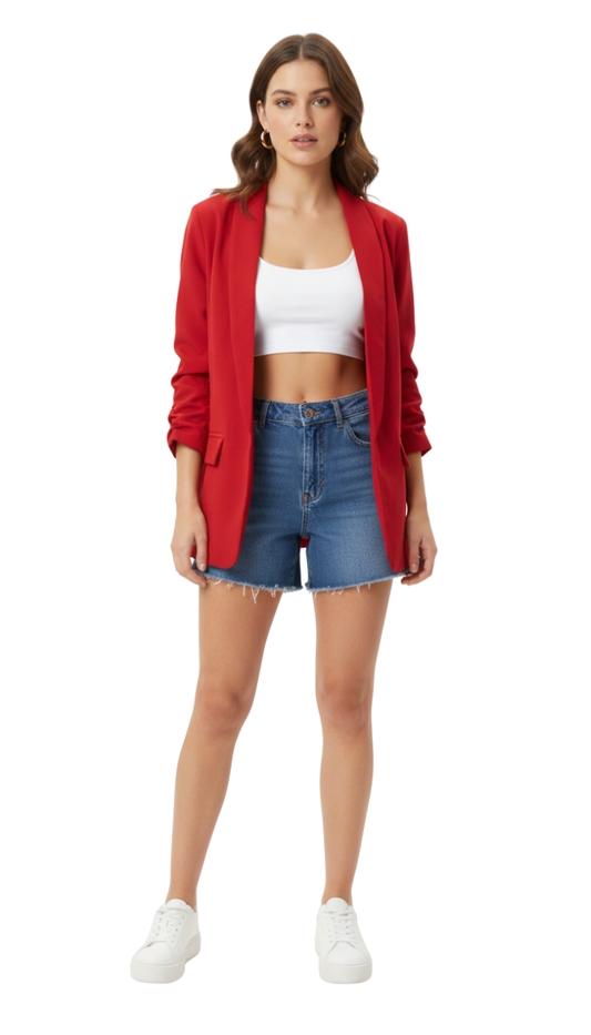 Blazer rojo largo con solapa