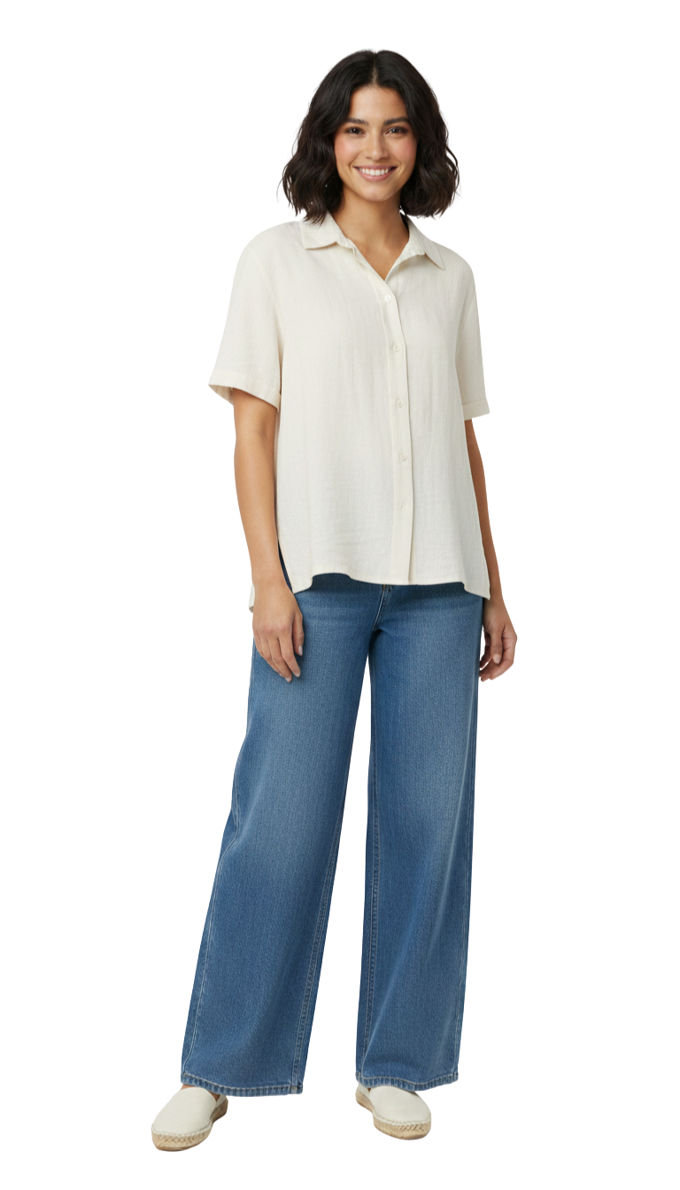Camisa abotonada amplia de lino