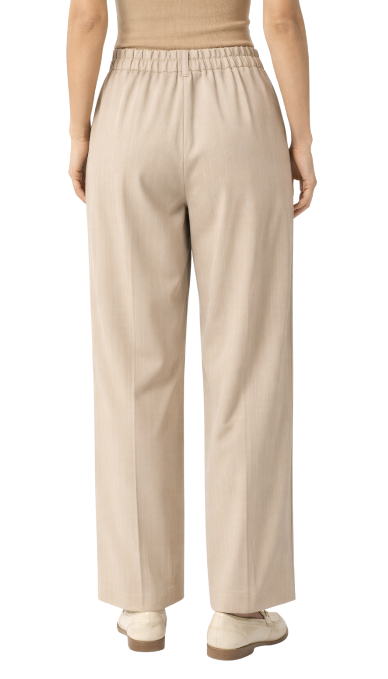 Pantalon beige de rayas con pinzas al frente